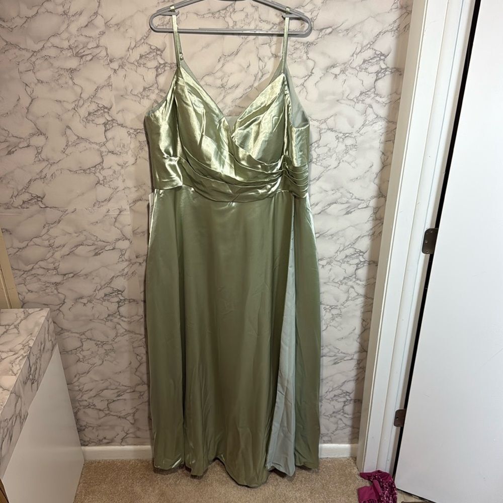 Satin Olive Green Spaghetti Strap Dress